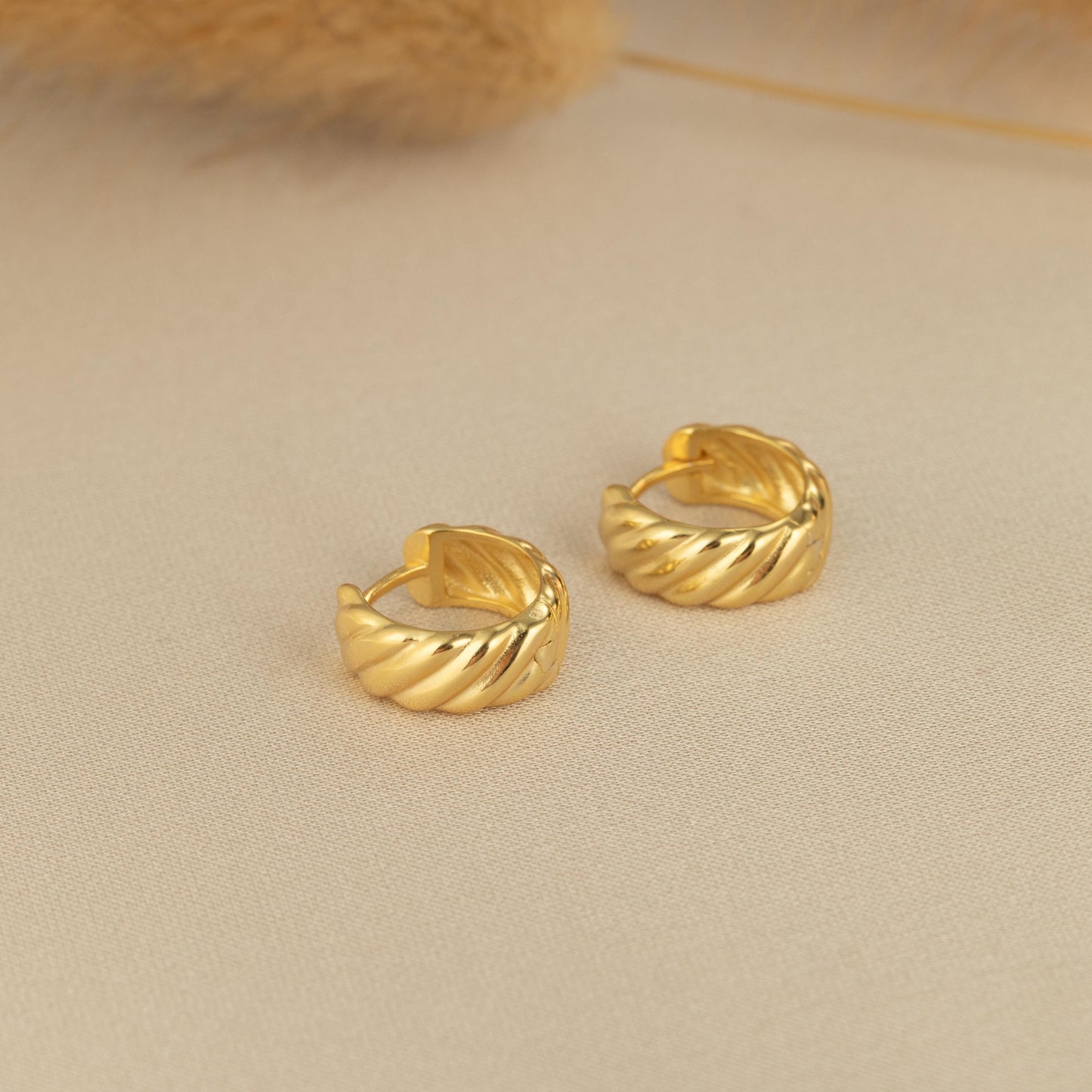 Thick Twisted Huggie Hoop Earrings in Sterling Silver, Gold or Silver, Simple Chunky Hoop Earrings, Minimalist Hypoallergenic Jewelry