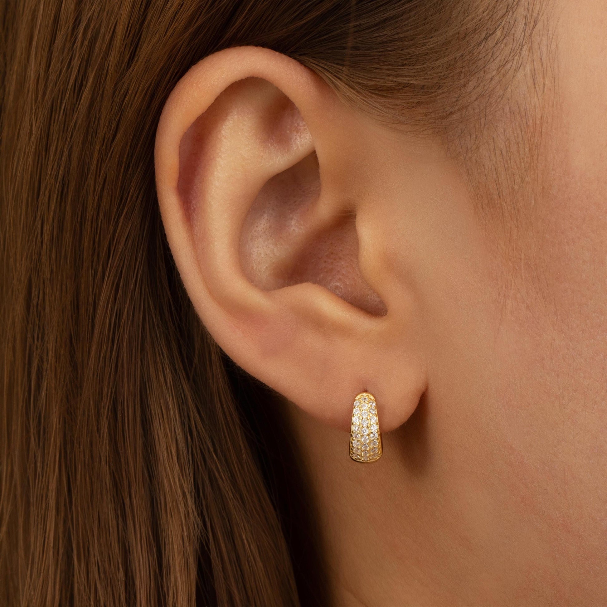a close up of a person wearing a pair of earrings