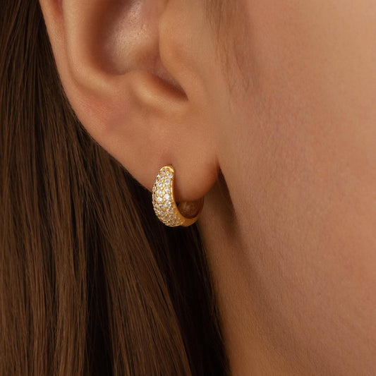 a close up of a person wearing a pair of earrings
