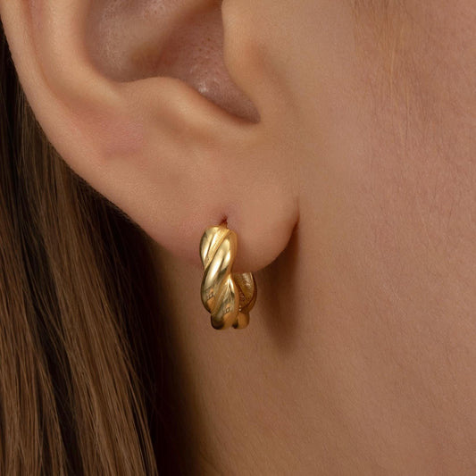 a close up of a person wearing a pair of earrings